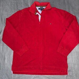 Retro Tommy Hilfiger Men’s Long Sleeve Polo Shirt Red Size XL Classic Logo